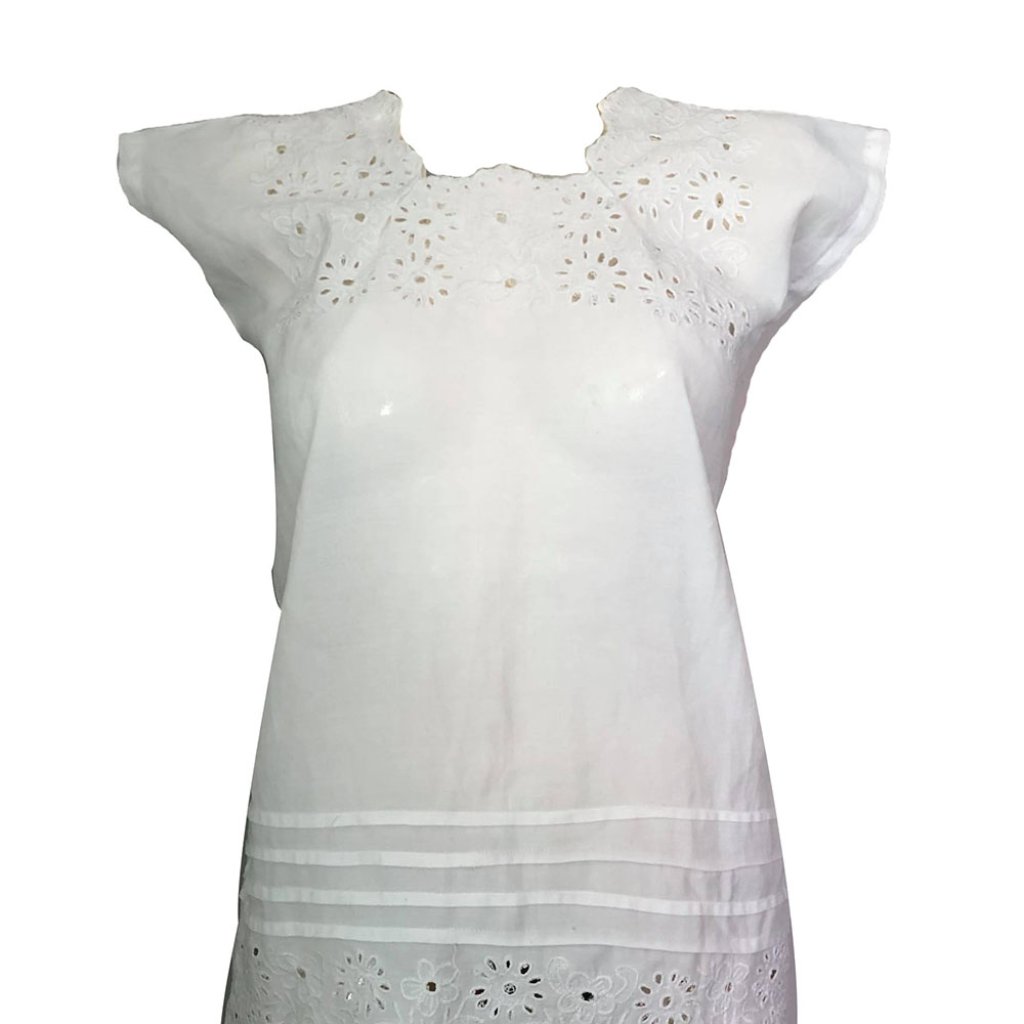 Used White Hand Made Blouse M